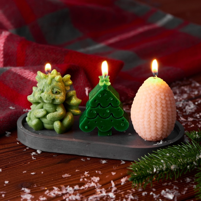 Свечи на подставке "Дракон, яйцо дракона, елочка"