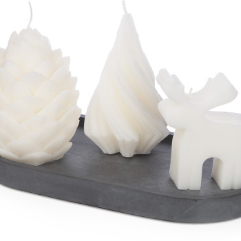 Свечи на подставке "Олень, шишка, елочка"