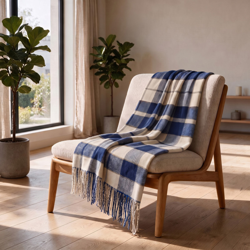 Плед акриловый в клетку Tartan, синий Плед акриловый в клетку Tartan, синий