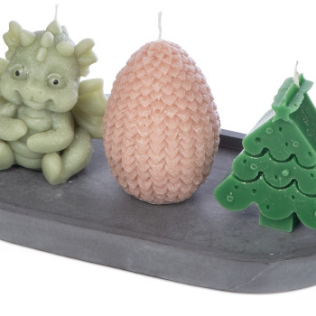 Свечи на подставке "Дракон, яйцо дракона, елочка"