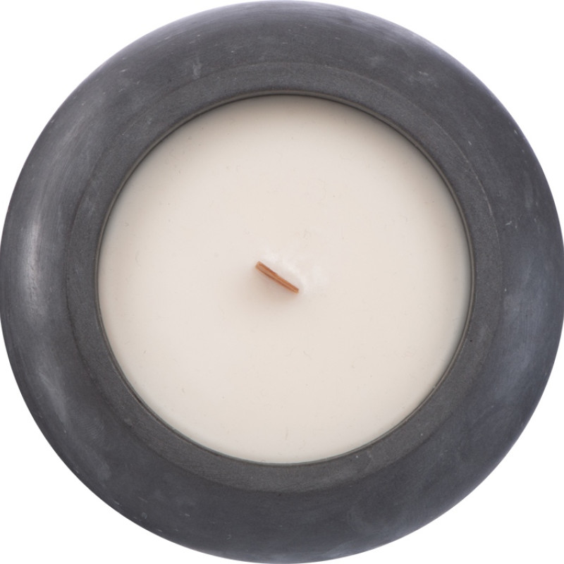 Круглая свечка в бетоне, фитиль дерево, spices