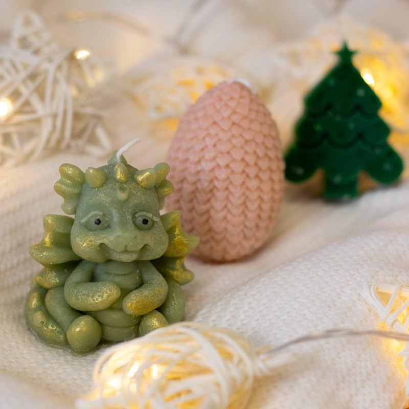 Свечи на подставке "Дракон, яйцо дракона, елочка"