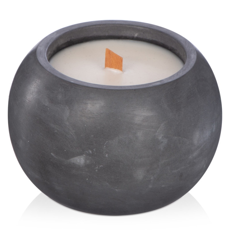 Круглая свечка в бетоне, фитиль дерево, oud wood
