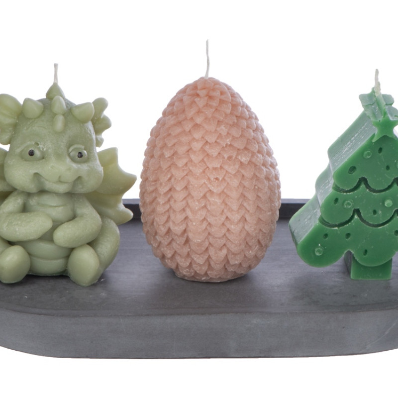 Свечи на подставке "Дракон, яйцо дракона, елочка"