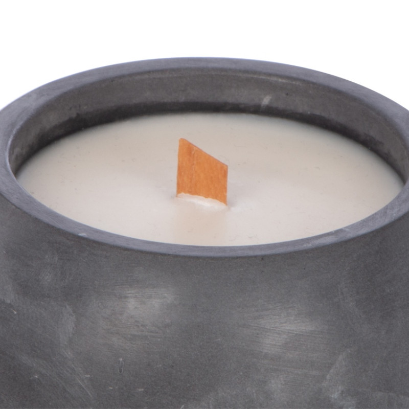 Круглая свечка в бетоне, фитиль дерево, spices