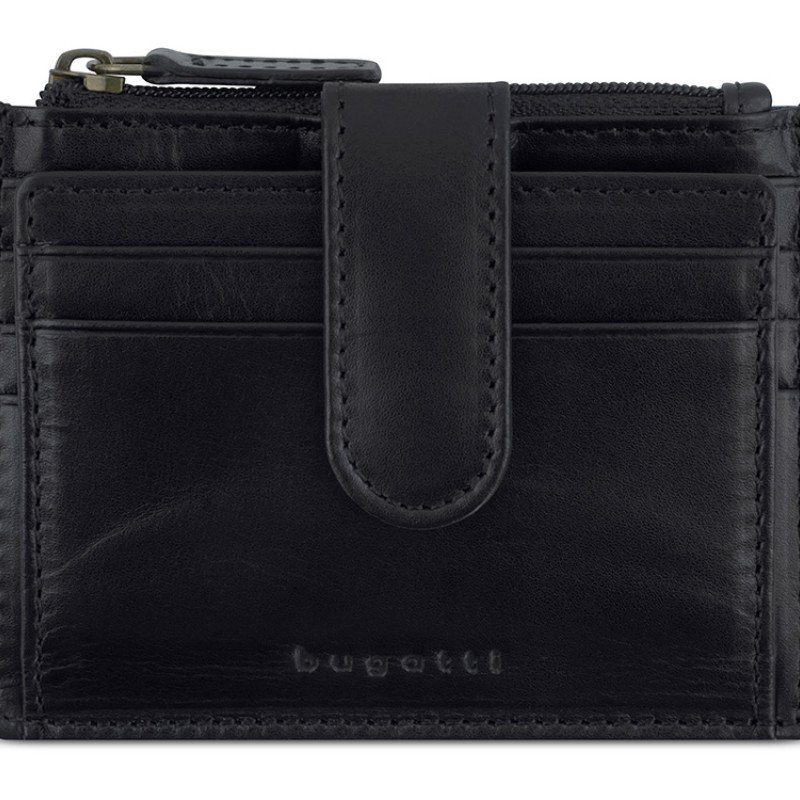 Портмоне для кредитных карт BUGATTI РЕМО | REMO, с защитой данных RFID, черное, воловья кожа, 10,5x1,5x8,2 см