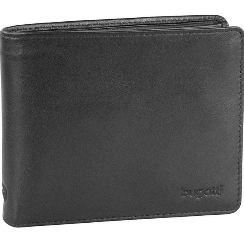 Портмоне BUGATTI ПЕРВЫЙ | PRIMO, чёрное, натуральная воловья кожа, 11,5х2х9,5 см