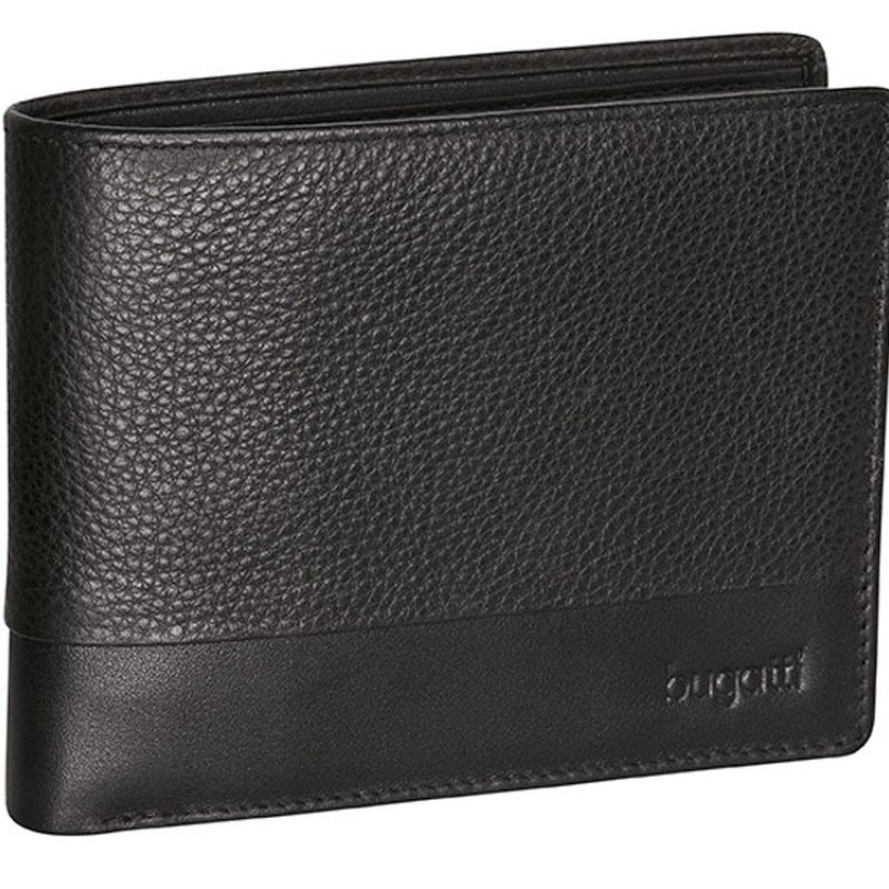 Портмоне BUGATTI АТЛАНТА | ATLANTA, чёрное, натуральная воловья кожа, 10,5х1х9 см