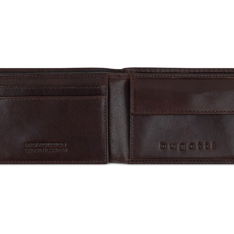 Портмоне BUGATTI НЕАПОЛЬ | NEAPLES, с защитой данных RFID, коричневое, натуральная воловья кожа, 10х2х7,2 см