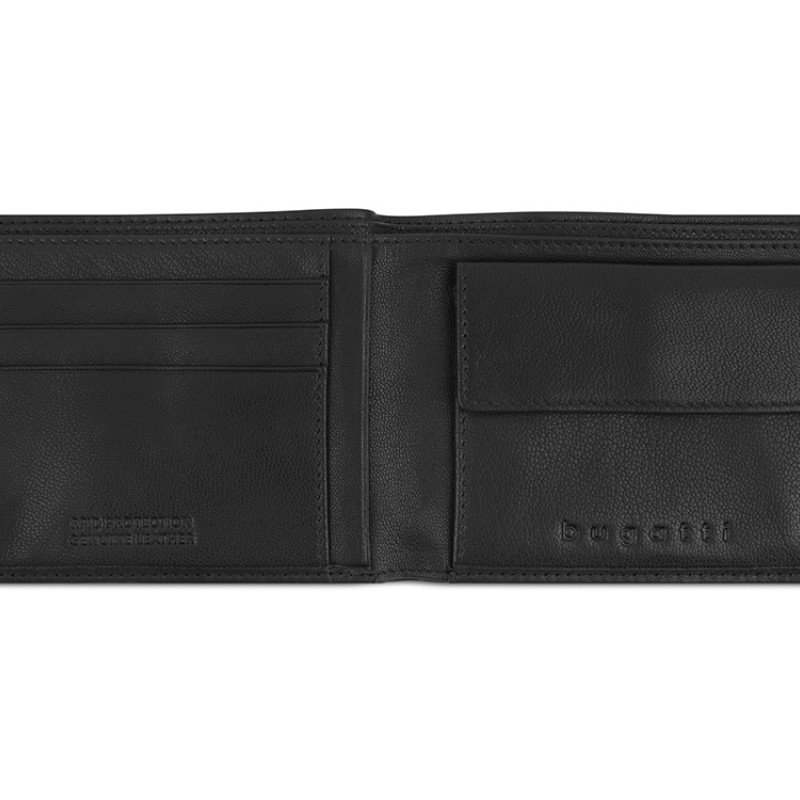 Портмоне BUGATTI ЧЕРНАЯ МАГИЯ | BLACK MAGIC, с защитой данных RFID, черное, натуральная кожа козы, 11,5х2х9 см Портмоне BUGATTI ЧЕРНАЯ МАГИЯ | BLACK MAGIC, с защитой данных RFID, черное, натуральная кожа козы, 11,5х2х9 см
