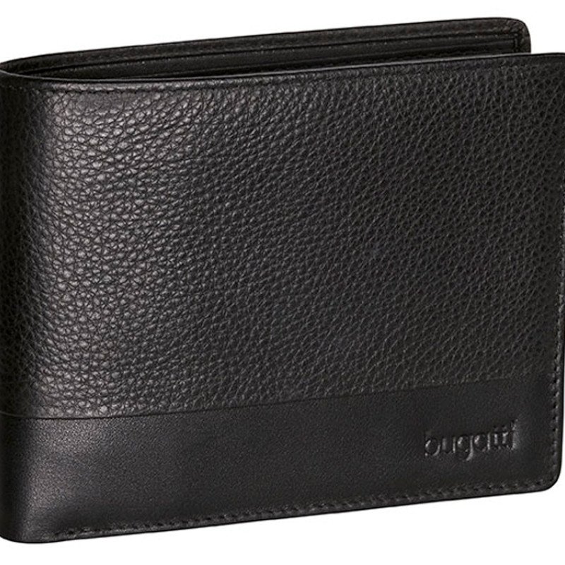 Портмоне BUGATTI АТЛАНТА | ATLANTA, чёрное, натуральная воловья кожа, 12,5х2х9,7 см