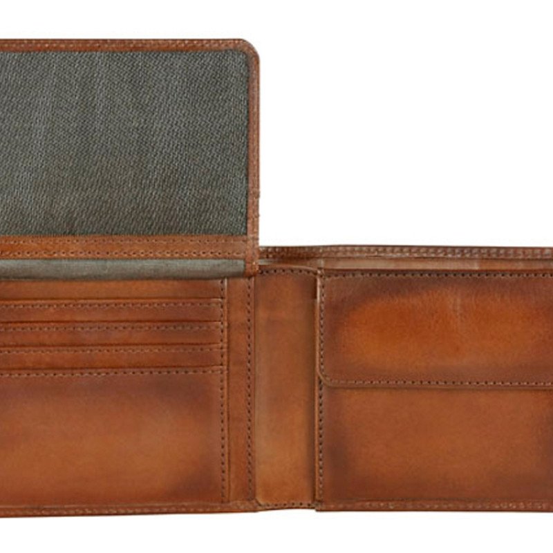 Портмоне BUGATTI ДОМ | DOMUS, с RFID защитой, коньячный цвет, натуральная воловья кожа, 12х1,5х9,2 см