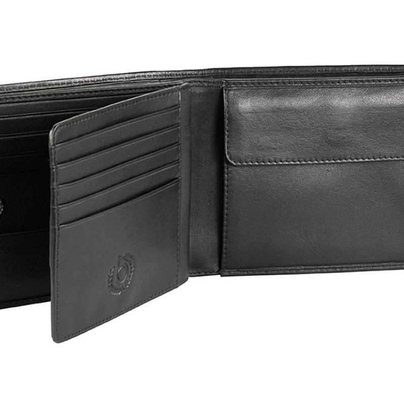 Портмоне BUGATTI ПЕРВЫЙ | PRIMO, чёрное, натуральная воловья кожа, 11,5х2х9,5 см