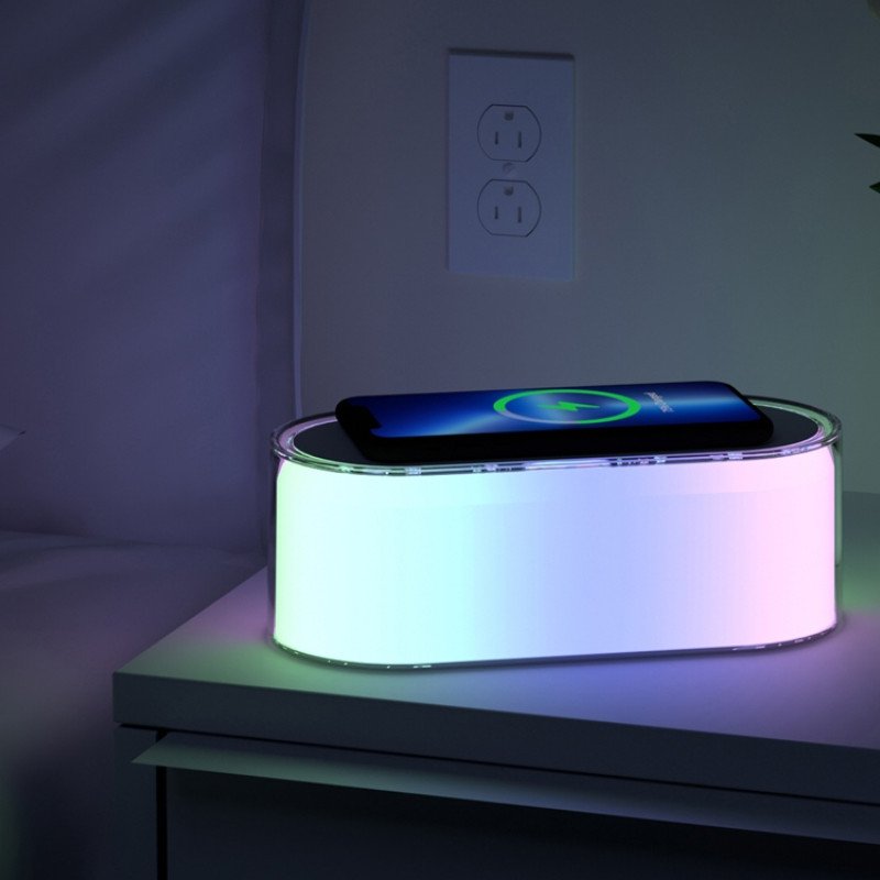 Ночник с беспроводной зарядкой и RGB подсветкой "Miracle", 15 Вт, белый Ночник с беспроводной зарядкой и RGB подсветкой "Miracle", 15 Вт, белый