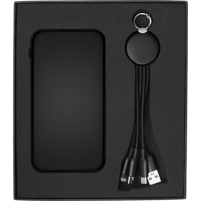 Набор из внешнего акуумулятора и универсального кабеля с подсветкой лого «Reserve LED», 10000mAh, черный