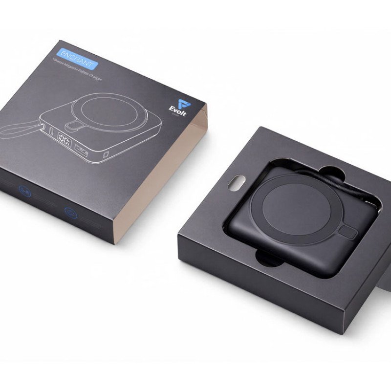 Магнитный беспроводной внешний аккумулятор c подсветкой лого «Энчант», 10000 мАч, черный