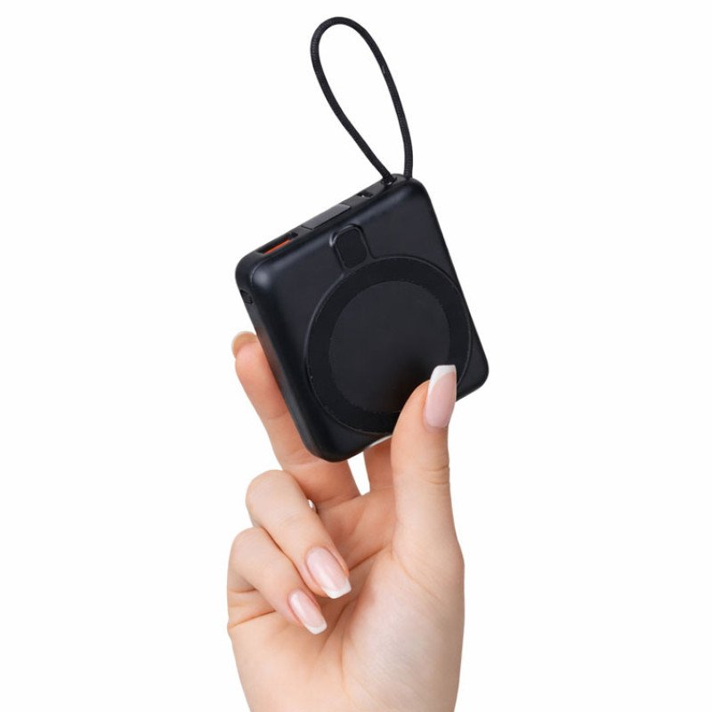 Магнитный беспроводной внешний аккумулятор c подсветкой лого «Энчант», 10000 мАч, черный