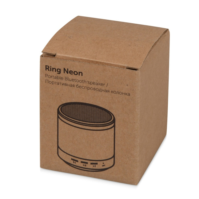 Портативная колонка «Ring neon» с белой подсветкой корпуса, серебристый