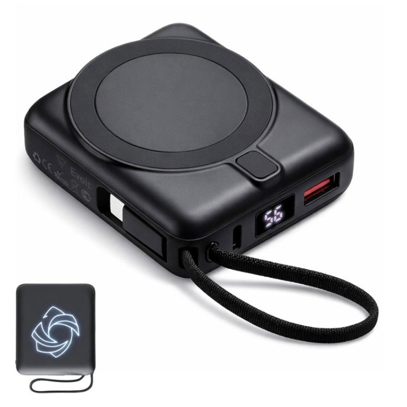 Магнитный беспроводной внешний аккумулятор c подсветкой лого «Энчант», 10000 мАч, черный