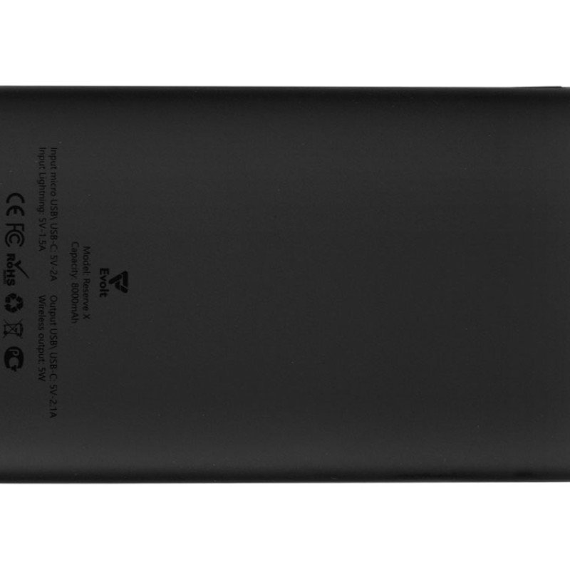 Внешний беспроводной аккумулятор с подсветкой лого "Reserve X". 8000 mAh, черный Внешний беспроводной аккумулятор с подсветкой лого "Reserve X". 8000 mAh, черный