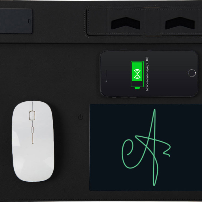 Многофункциональный коврик для мыши «Multi Pad» с беспроводной зарядкой и LCD экраном, 10 Вт, черный