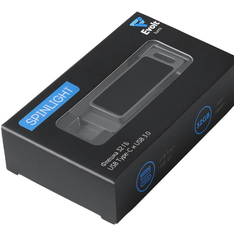 Флешка 32 ГБ USB Type-C и USB 3.0 с подсветкой лого «Спинлайт»
