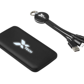 Набор из внешнего акуумулятора и универсального кабеля с подсветкой лого «Reserve LED», 10000mAh, черный