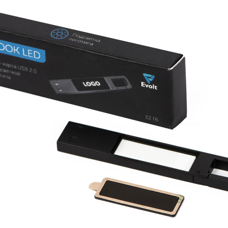 USB 2.0- флешка на 32 Гб c подсветкой логотипа «Hook LED», темно-серый, белая подсветка