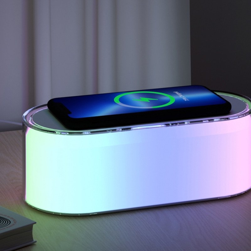 Ночник с беспроводной зарядкой и RGB подсветкой "Miracle", 15 Вт, белый Ночник с беспроводной зарядкой и RGB подсветкой "Miracle", 15 Вт, белый