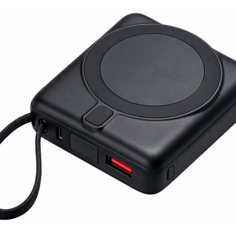 Магнитный беспроводной внешний аккумулятор c подсветкой лого «Энчант», 10000 мАч, черный