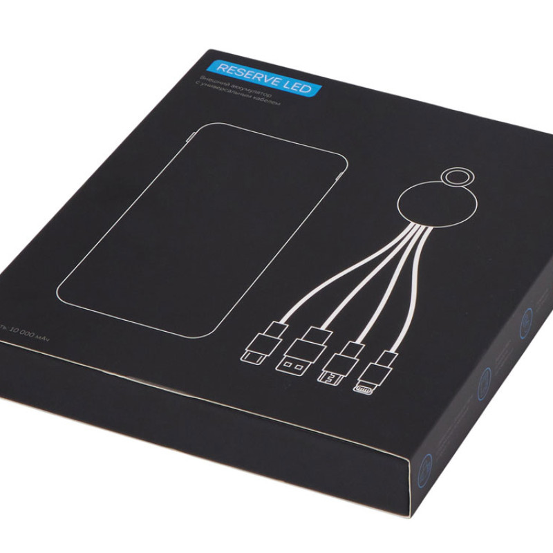 Набор из внешнего акуумулятора и универсального кабеля с подсветкой лого «Reserve LED», 10000mAh, темно-синий