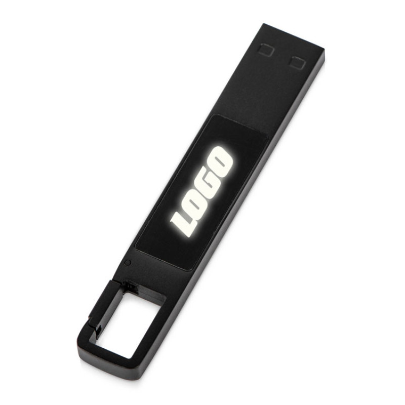 USB 2.0- флешка на 32 Гб c подсветкой логотипа «Hook LED», темно-серый, белая подсветка
