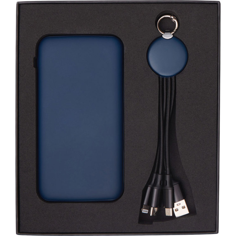 Набор из внешнего акуумулятора и универсального кабеля с подсветкой лого «Reserve LED», 10000mAh, темно-синий