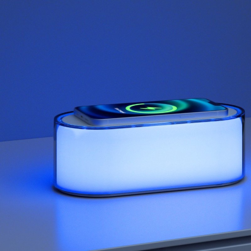 Ночник с беспроводной зарядкой и RGB подсветкой "Miracle", 15 Вт, белый Ночник с беспроводной зарядкой и RGB подсветкой "Miracle", 15 Вт, белый