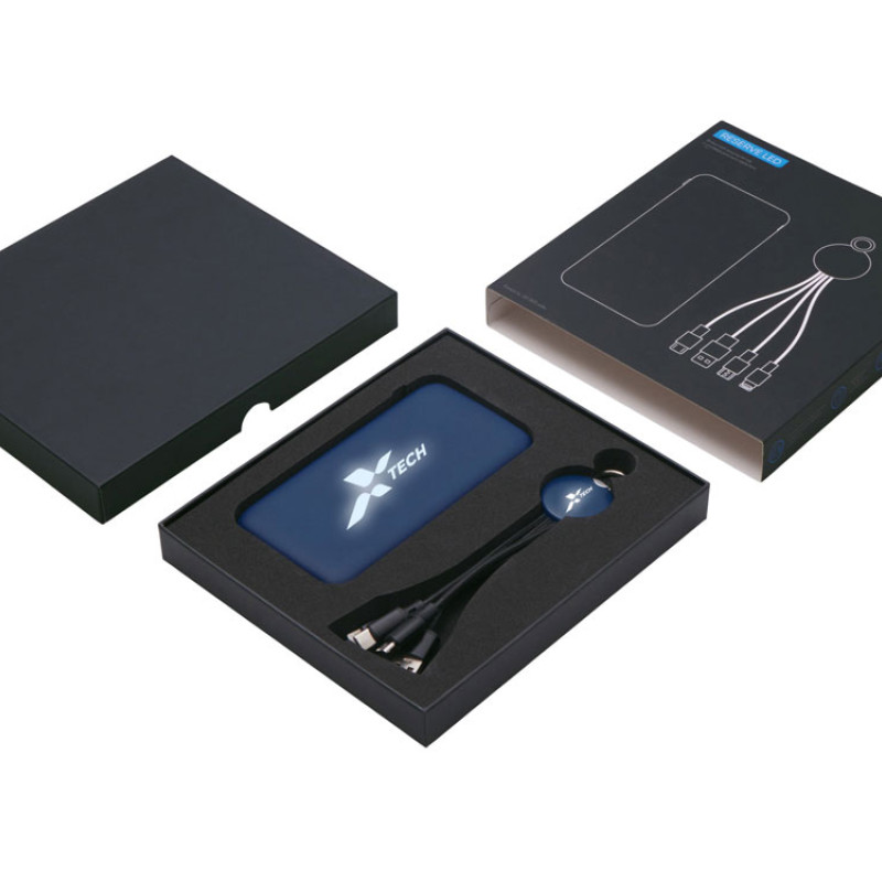 Набор из внешнего акуумулятора и универсального кабеля с подсветкой лого «Reserve LED», 10000mAh, темно-синий