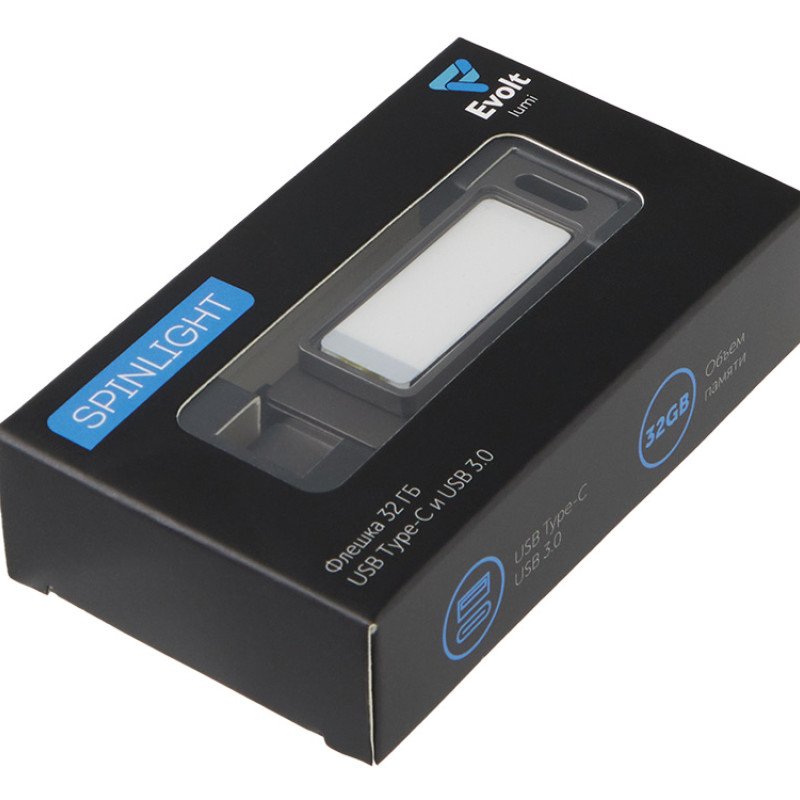 Флешка 32 ГБ USB Type-C и USB 3.0 с подсветкой лого «Спинлайт»