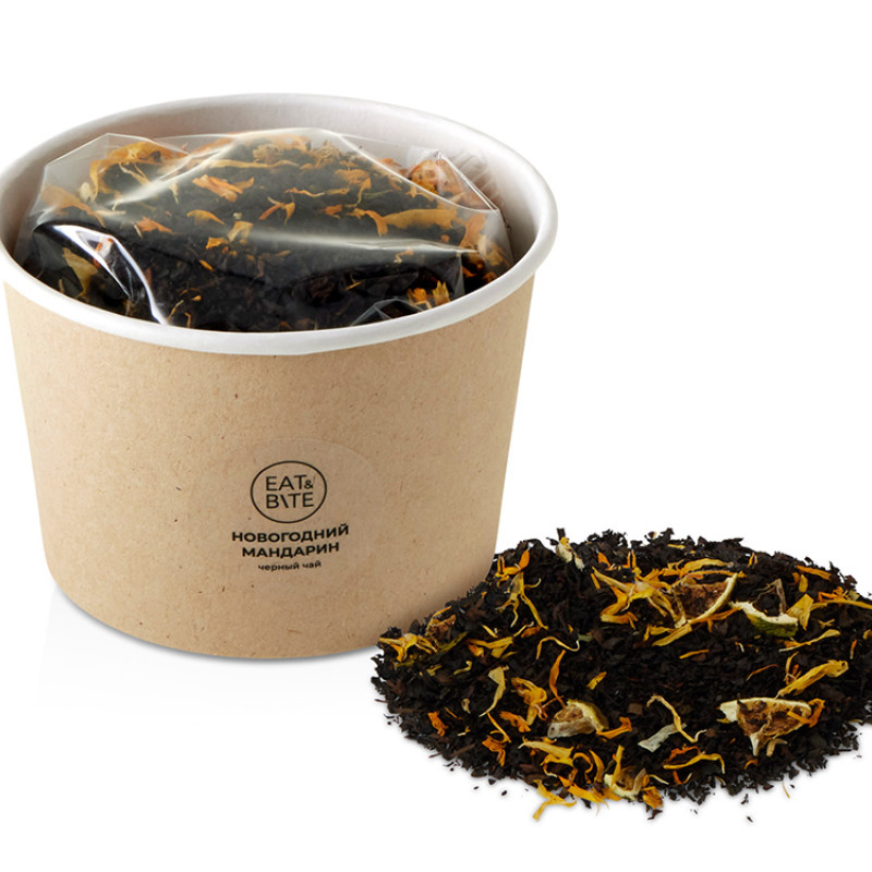 Чай черный "Новогодний мандарин" в картонном стаканчике, 50 гр.
