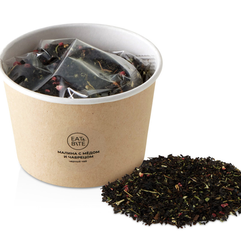 Чай черный "Малина с медом и чабрецом" в картонном стаканчике, 50 гр.