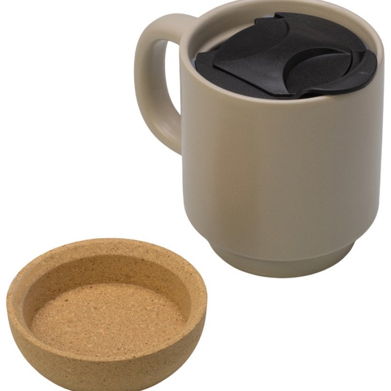 Кружка Denpasar с пробковым дном и крышкой, цветная с двух сторон, бежевый