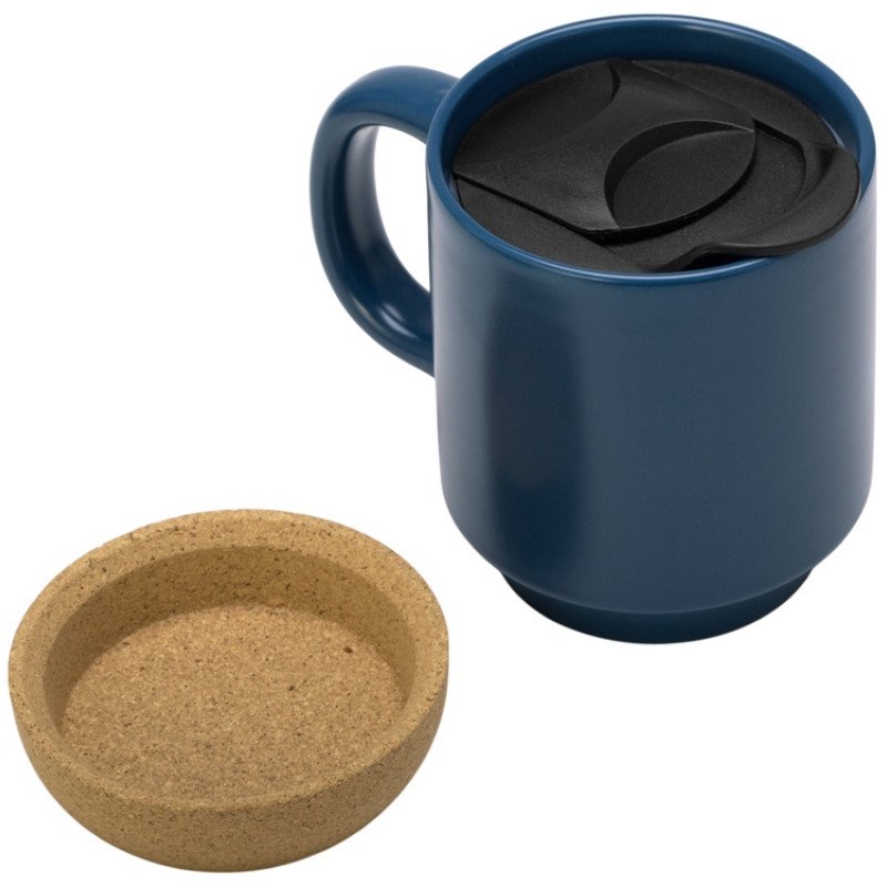 Кружка Denpasar с пробковым дном и крышкой, цветная с двух сторон, бензиновый синий