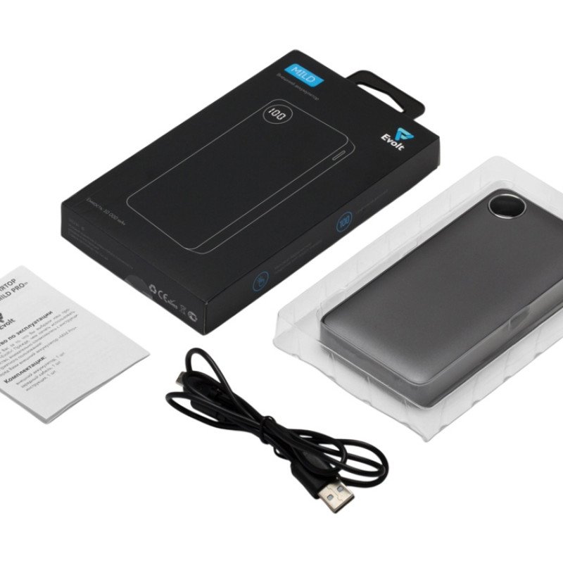 Внешний аккумулятор с дисплеем «Mild», 10 000 mAh, темно-серый Внешний аккумулятор с дисплеем «Mild», 10 000 mAh, темно-серый
