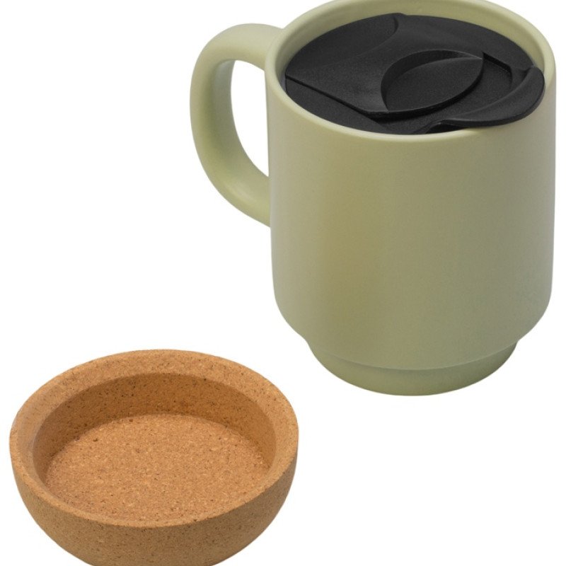 Кружка Denpasar с пробковым дном и крышкой, цветная с двух сторон, оливковый