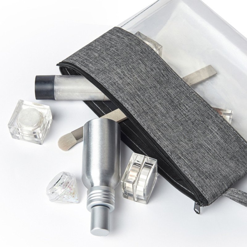 Косметичка из PVC и ткани "Leony", прозрачный/темно-серый