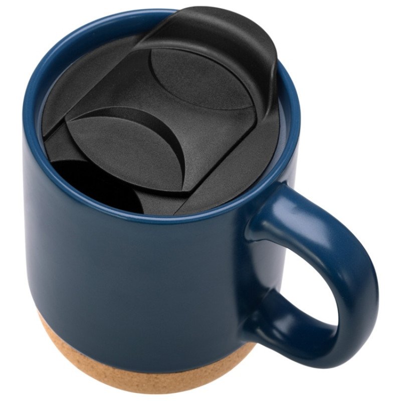 Кружка Denpasar с пробковым дном и крышкой, цветная с двух сторон, бензиновый синий