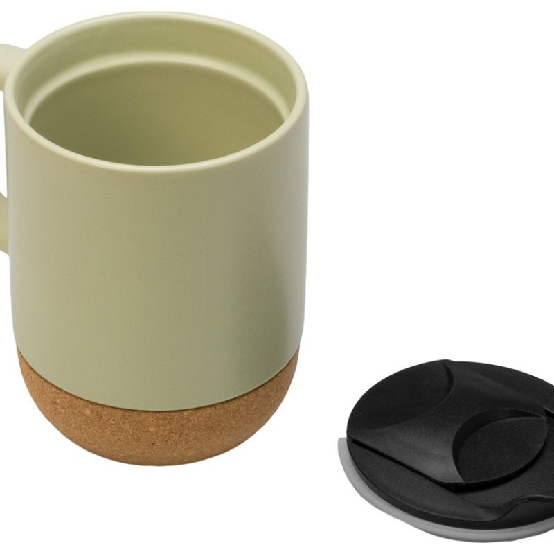 Кружка Denpasar с пробковым дном и крышкой, цветная с двух сторон, оливковый