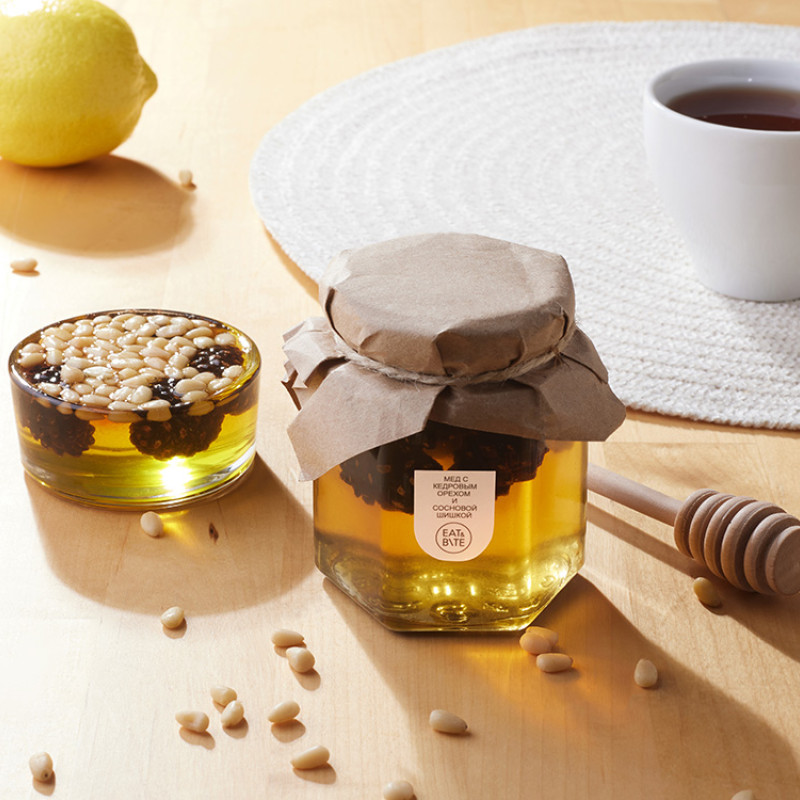 Мед с сосновой шишкой и кедровым орехом 250 гр.