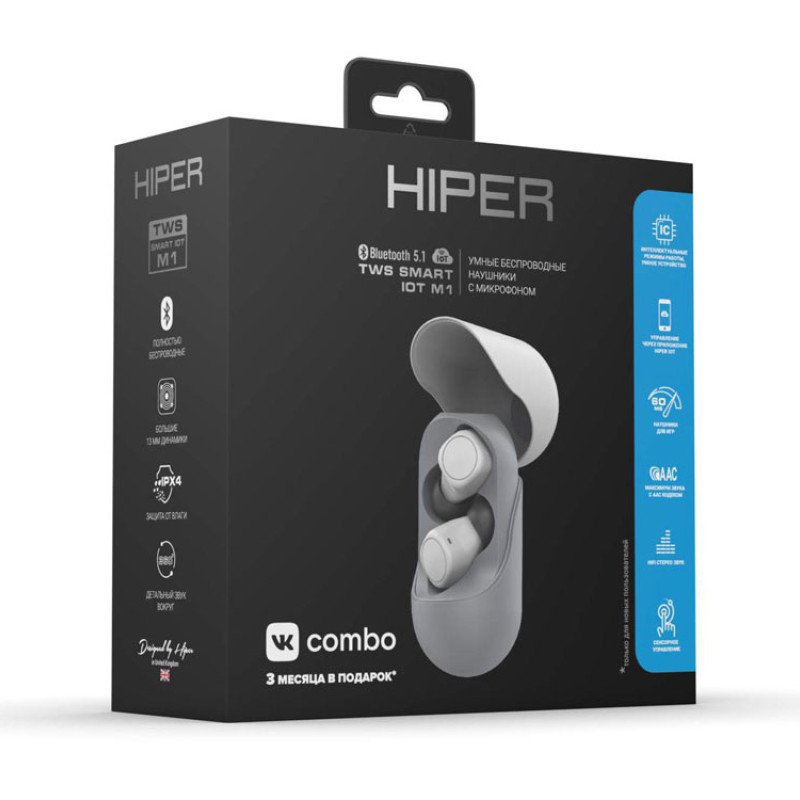 Беспроводные наушники HIPER TWS Smart IoT M1 (HTW-M10) Bluetooth 5.1 гарнитура, Серый (Р)