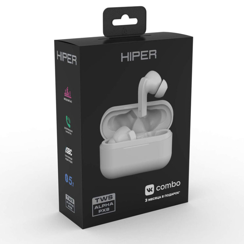 Беспроводные наушники HIPER TWS Alpha PX8 (HTW-APX8) Bluetooth 5.0 гарнитура, Белый (Р)