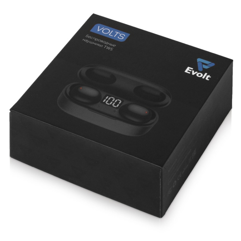 Беспроводные наушники TWS в кейсе Volts. Evolt, черный, пластик