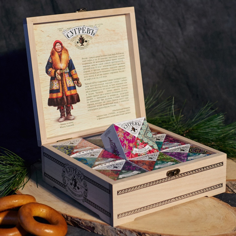 Подарочный набор c чаем "Сокровища Севера" в деревянной шкатулке